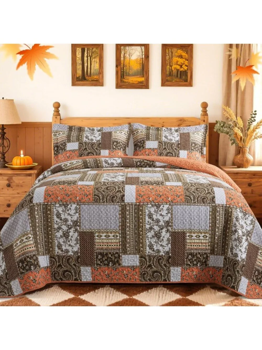 Cozy 100% Cotton California King Quilt - Soft Fall Bedspread for Stylish Home